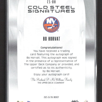 2026 Upper Deck SPx Cold Steel Signatures Bo Horvat #CS-BH Auto