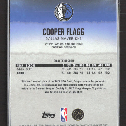 2026 Topps Signature Class Cooper Flagg #101 RC Pandora