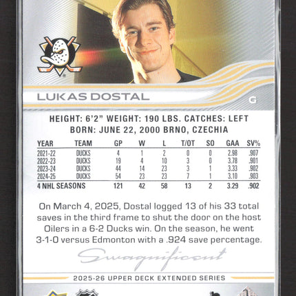 2026 Upper Deck Extended Series Swagnificent Lukas Dostal #505
