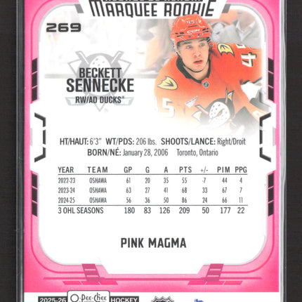 2026 O-Pee-Chee Platinum Marquee Rookie Beckett Sennecke #269 Pink Magma