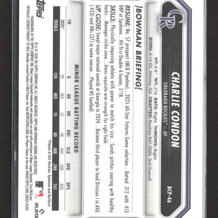 2024 Bowman Chrome Charlie Condon #BCP-46 Reptilian Refractor
