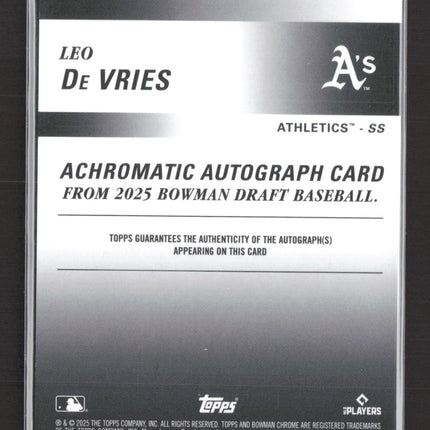 2025 Bowman Draft Baseball Leo De Vries #AA-LDV Green Refractor 64/99 Auto