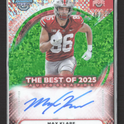 2025 Bowman University Best Football Max Klare #BOA-MK Green Refractor Auto /99