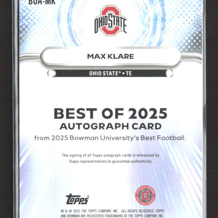 2025 Bowman University Best Football Max Klare #BOA-MK Green Refractor Auto /99