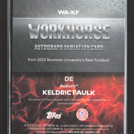 2025 Bowman University Best Football Workhorse Keldric Faulk #WA-KF Auto