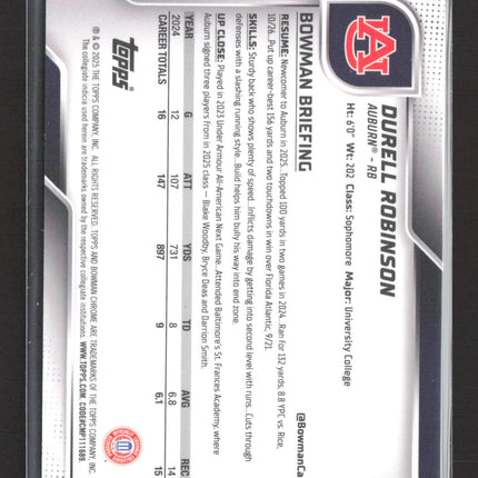 2025 Bowman Chrome University Durell Robinson #147 Gold Sapphire Refractor /50