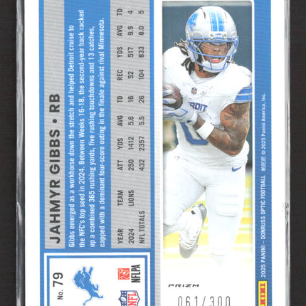 2025 Panini Donruss Optic Prizm Jahmyr Gibbs #79 061/300 Silver Wave