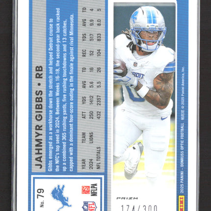 2025 Panini Donruss Optic Prizm Jahmyr Gibbs #79 174/300 Silver Wave