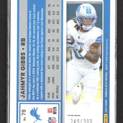 2025 Panini Donruss Optic Prizm Jahmyr Gibbs #79 249/300 Silver Wave