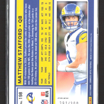 2025 Panini Donruss Optic Matthew Stafford #198 Prizm Silver Wave /300