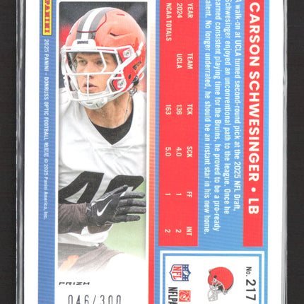 2025 Panini Donruss Optic Football Carson Schwesinger #217 046/300 Silver Wave