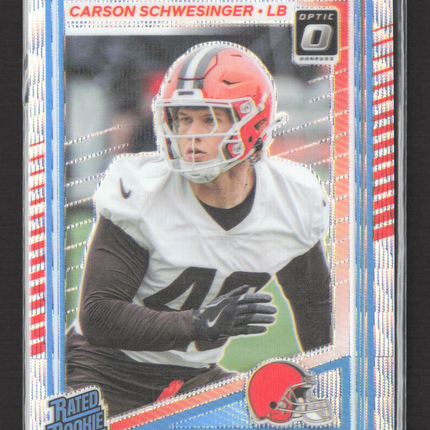 2025 Panini Donruss Optic Prizm Carson Schwesinger #217 129/300 Silver Wave