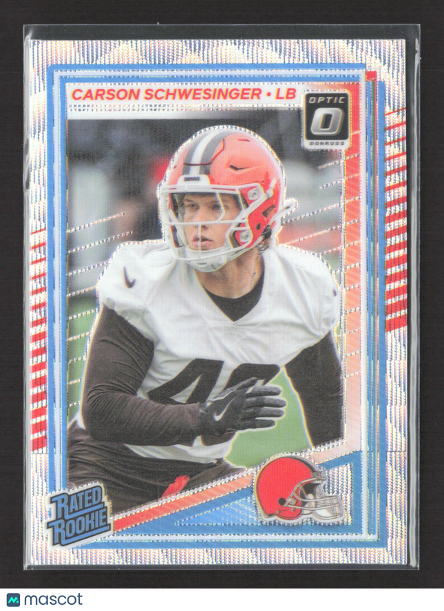 2025 Panini Donruss Optic Prizm Carson Schwesinger #217 129/300 Silver Wave