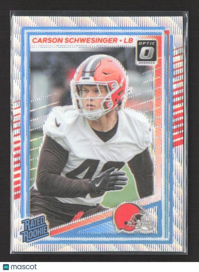 2025 Panini Donruss Optic Prizm Carson Schwesinger #217 036/300 Silver Wave