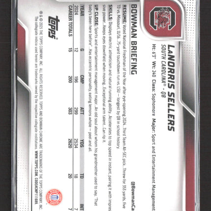 2025 Bowman Chrome University LaNorris Sellers #168 Green Speckle Refractor /275