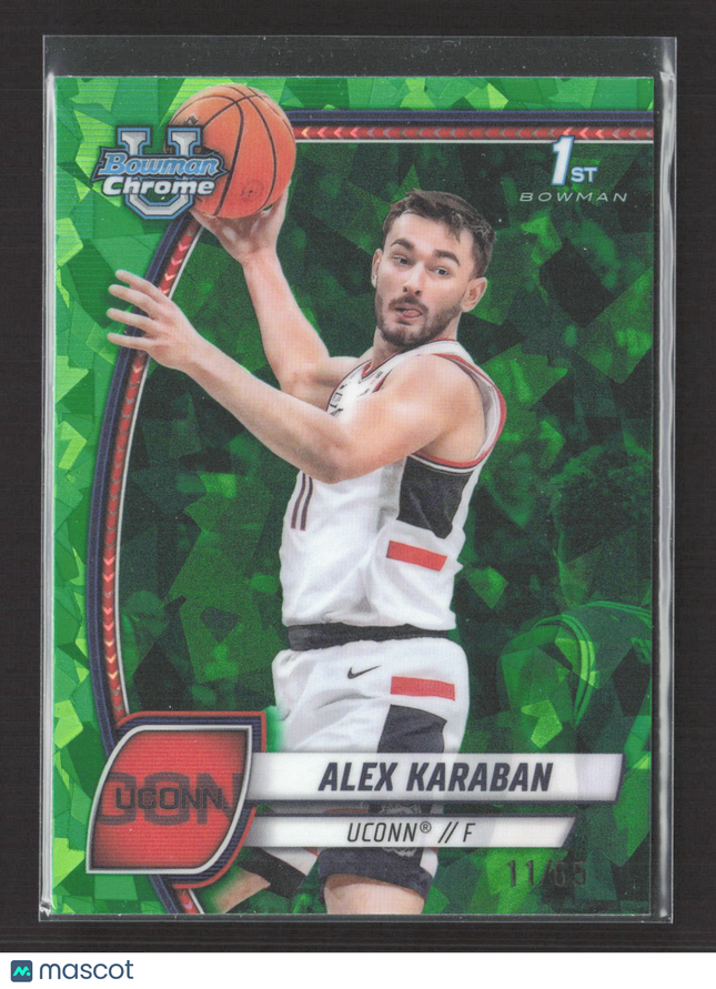 2023 Bowman Chrome University Alex Karaban #100 Green Sapphire 1st /65