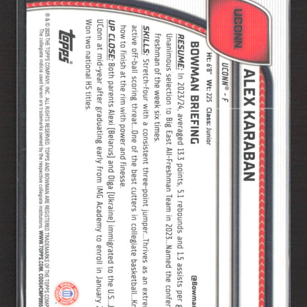 2023 Bowman Chrome University Alex Karaban #100 Green Sapphire 1st /65