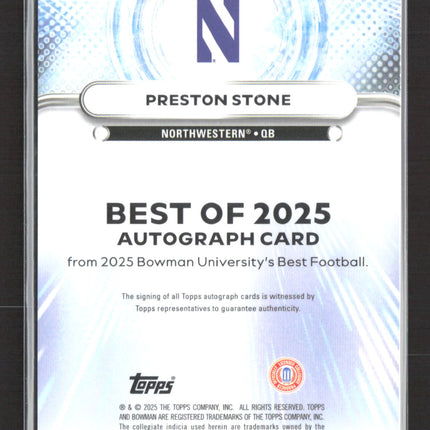 2025 Bowman University Best Football Preston Stone #BOA-PS Orange 07/25 Auto