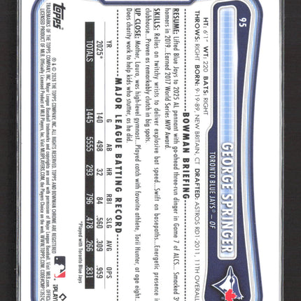 2025 Bowman George Springer #95 Yellow 26/75 Score card