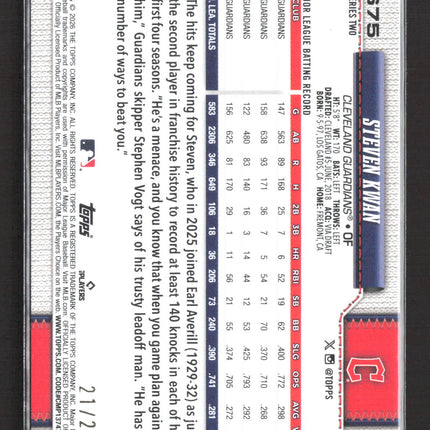 2026 Topps Series Two Steven Kwan #675 Orange Crackle /25