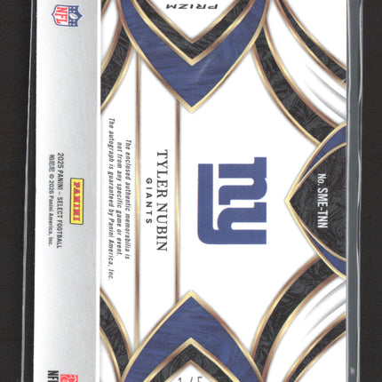 2026 Panini Select Prizm Tyler Nubin #SME-TNN Green Checkerboard Patch Auto /5