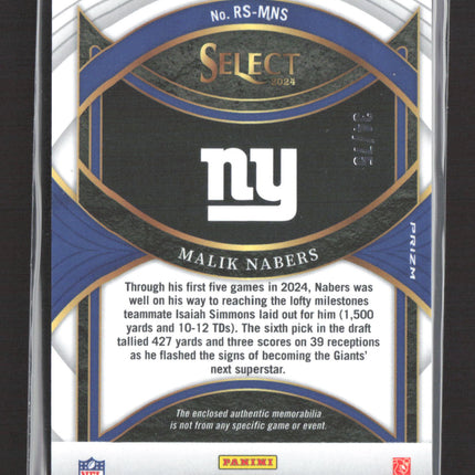 2024 Panini Select Rookie Swatches Malik Nabers #RS-MNS RC Rookie Jersey 34/75