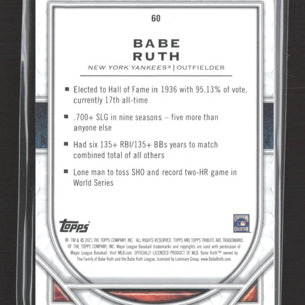 2021 Topps Tribute Babe Ruth #60 Purple 22/50