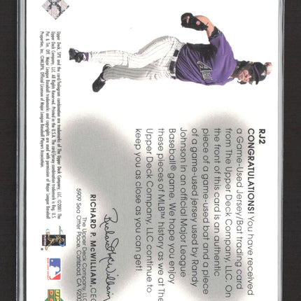 2001 Upper Deck SPx Winning Materials Randy Johnson #RJ2 Game-Used Bat Jersey