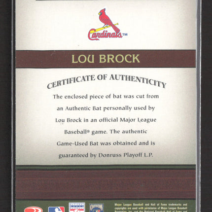 2005 Donruss Greats Hall of Fame Souvenirs Lou Brock #HOFS-21 Game-Used Bat