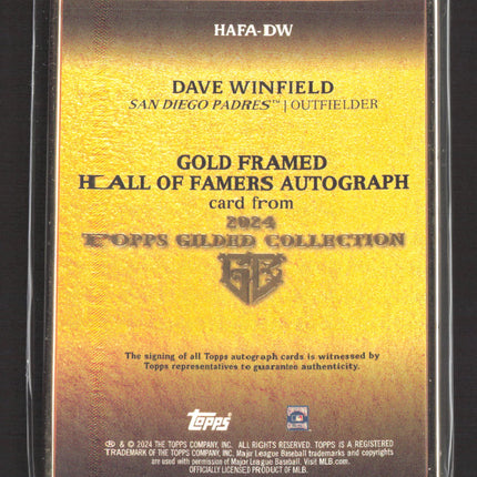 2024 Topps Gilded Dave Winfield #HAFA-DW Gold Framed Hall of Famers Auto