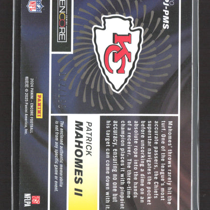2025 Panini Encore Pinnacle Patrick Mahomes II #PJ-PMS Jersey /199