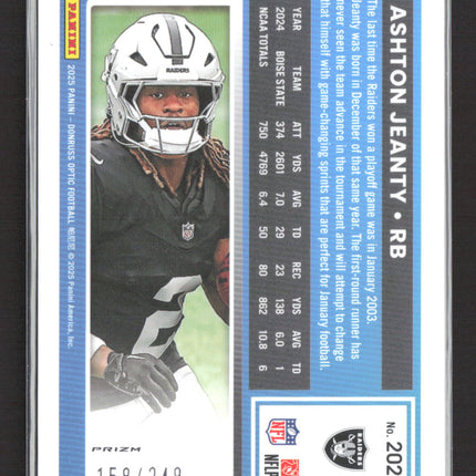 2025 Panini Donruss Optic Prizm Ashton Jeanty #202 Blue 158/249