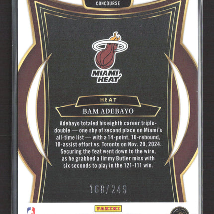 2025 Panini Select Prizm Concourse Bam Adebayo #15 Purple 168/249