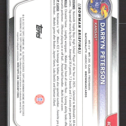 2025 Bowman Chrome University Darryn Peterson #BCP-2 1st Bowman Reptilian