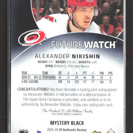 2026 UD SP Authentic Future Watch Alexander Nikishin #167 Mystery Black Auto