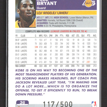 2003 Topps Kobe Bryant #36 Black Border /500