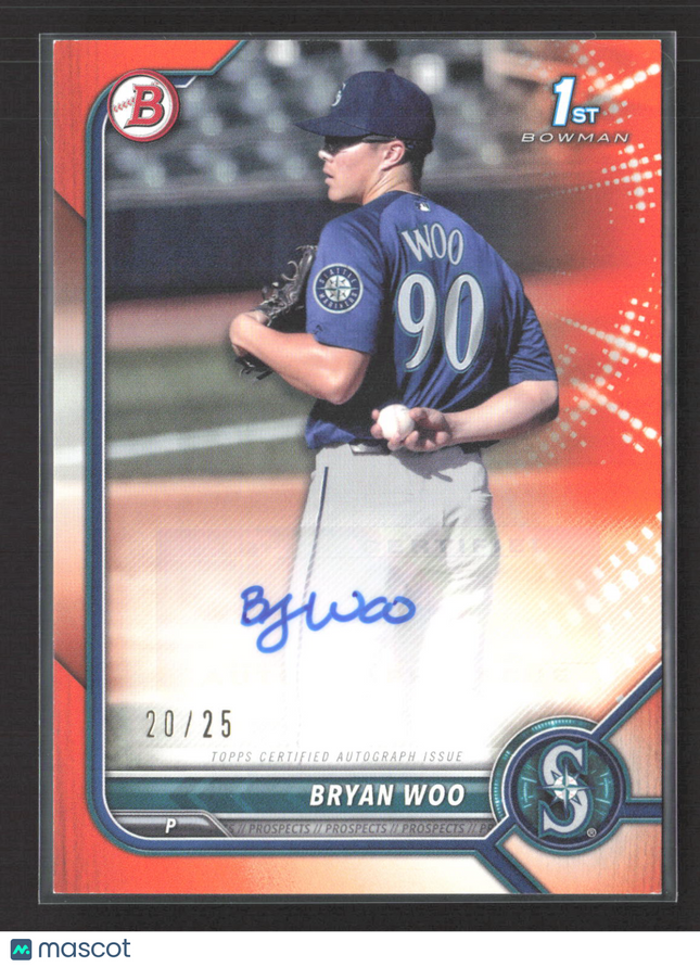 2022 Bowman Prospects Bryan Woo #PPA-BW Orange 20/25 1st Auto