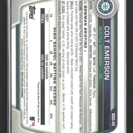 2023 Bowman Chrome Colt Emerson #BDC-42 True Red Refractor 1st Bowman /5