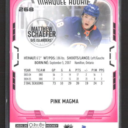 2026 Upper Deck O-Pee-Chee Platinum Matthew Schaefer #268 Pink Magma