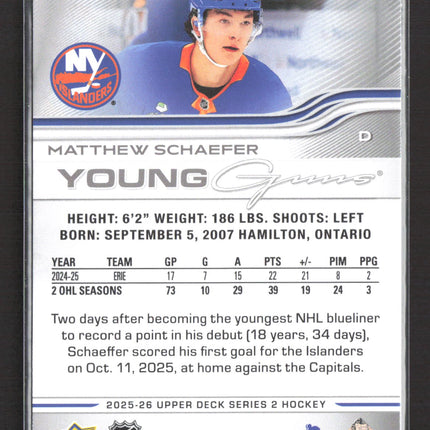 2025 Upper Deck Series 2 Young Guns Matthew Schaefer #451