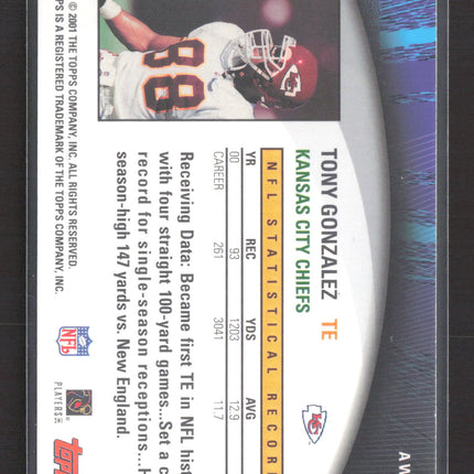 2001 Topps Own the Game Tony Gonzalez #AW10 All The Way