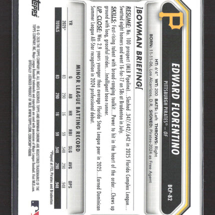 2025 Bowman Chrome Edward Florentino #BCP-82 Purple Mojo Refractor 1st /250