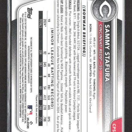 2024 Topps Bowman Chrome Sammy Stafura #CPS-SS Sapphire Refractor 097/199 Auto