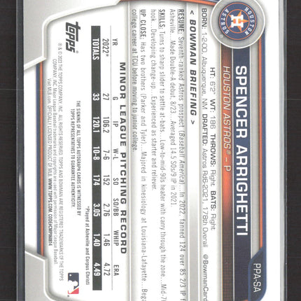 2023 Bowman Spencer Arrighetti #PPA-SA Purple Refractor 1st Bowman 236/250 Auto