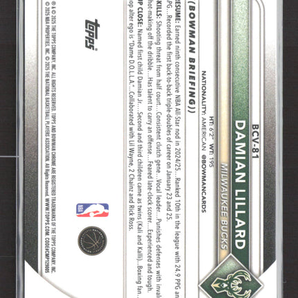 2025 Topps Bowman Chrome Damian Lillard #BCV-81 Gold Refractor 28/50