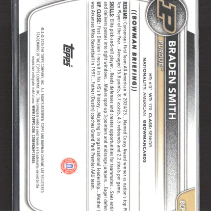2025 Bowman Chrome University Braden Smith #BCP-94 Purple Refractor 092/250