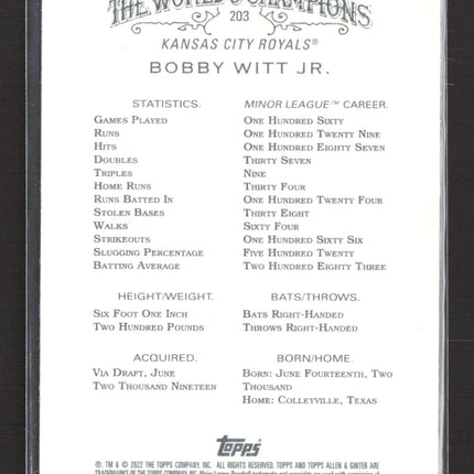 2022 Topps Allen & Ginter Bobby Witt Jr. #203 RC