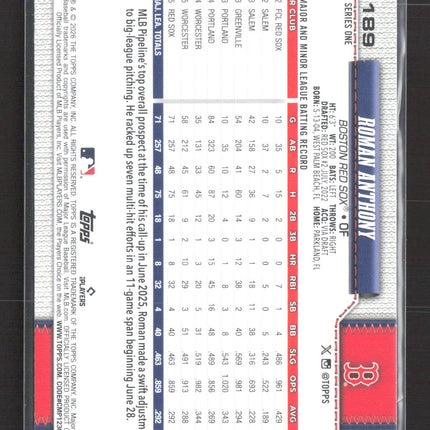 2026 Topps Series One Roman Anthony #189 RC