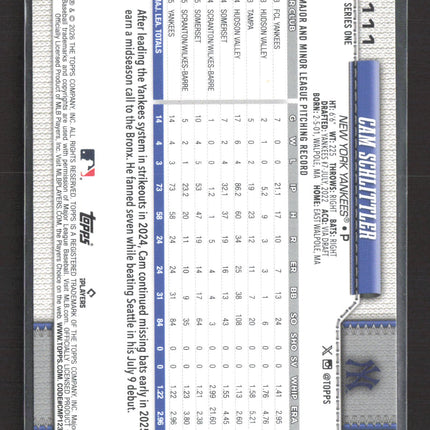 2026 Topps Series One Cam Schlittler #111 RC