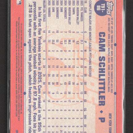 2026 Topps Series 1 Cam Schlittler #T91-86 RC